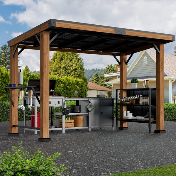 6'x12' Woodberry Cedar Hardtop Gazebo with Dual Bar Counters