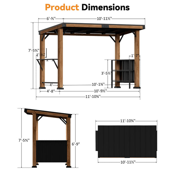 6'x12' Woodberry Cedar Hardtop Gazebo with Dual Bar Counters