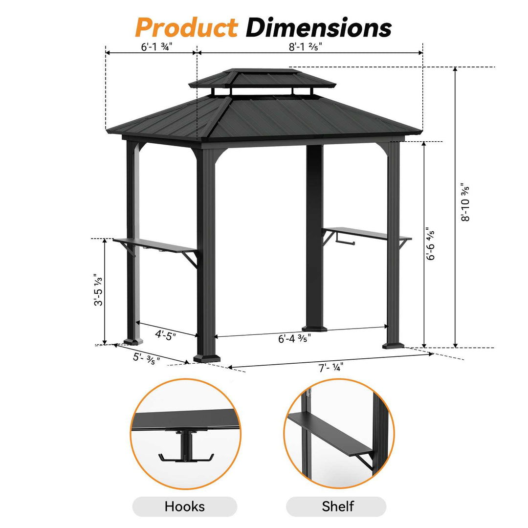 6'x8' Aluminum Grill Hardtop Gazebo