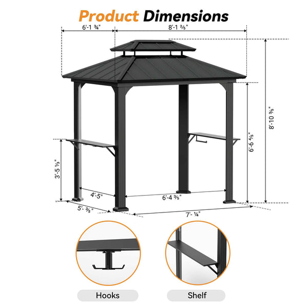 6'x8' Aluminum Grill Hardtop Gazebo
