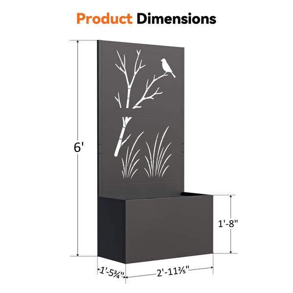 73"x47"x16" Metal Raised Planter Box with Trellis Privacy Screen
