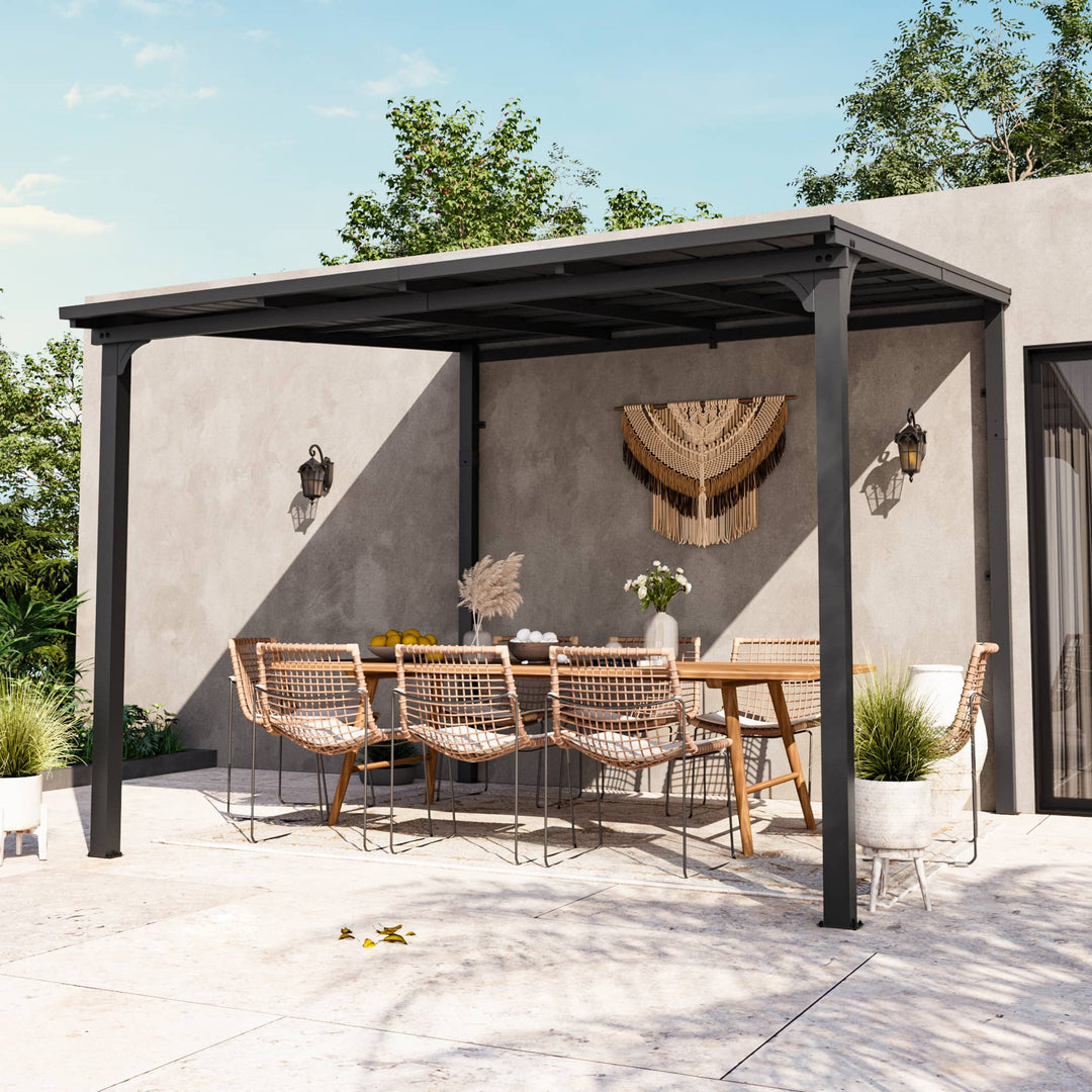 10'x10' StoneCreek Wall-mounted Lean to Hardtop Gazebo with Galvanized Steel Roof