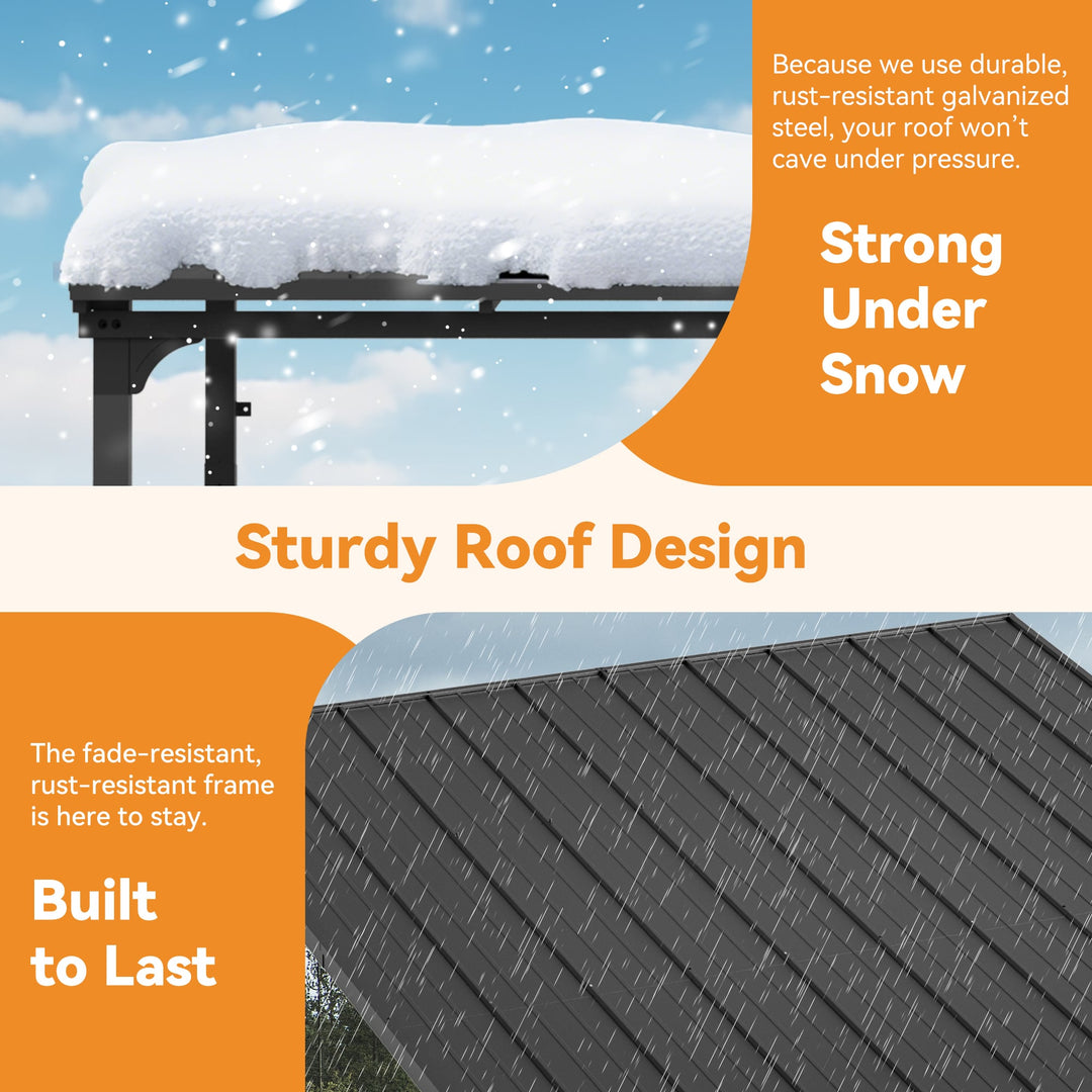 10'x10' StoneCreek Wall-mounted Lean to Hardtop Gazebo with Galvanized Steel Roof