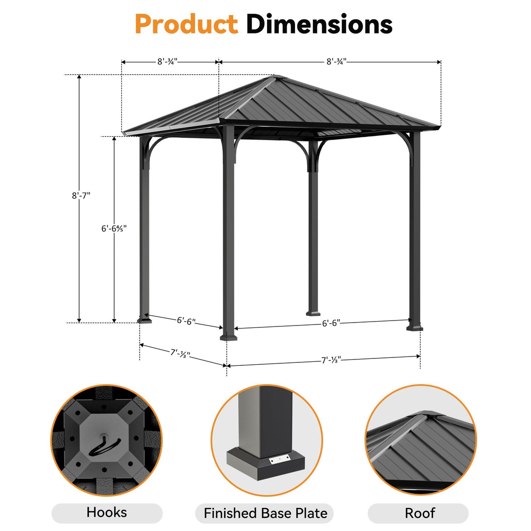 8'x8' The Horizon Metal Hardtop Gazebo