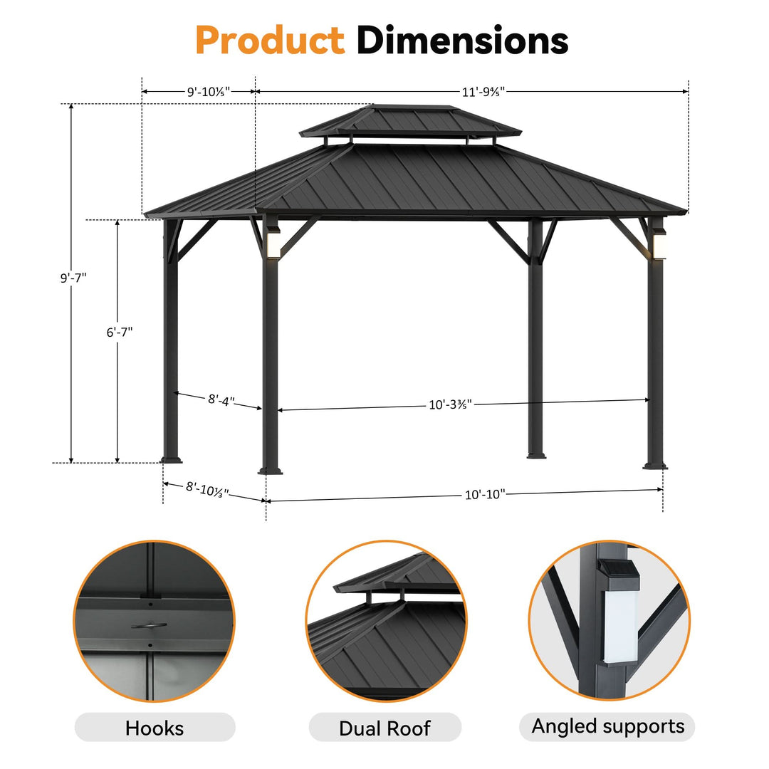 10'x12' The Horizon Metal Hardtop Gazebo