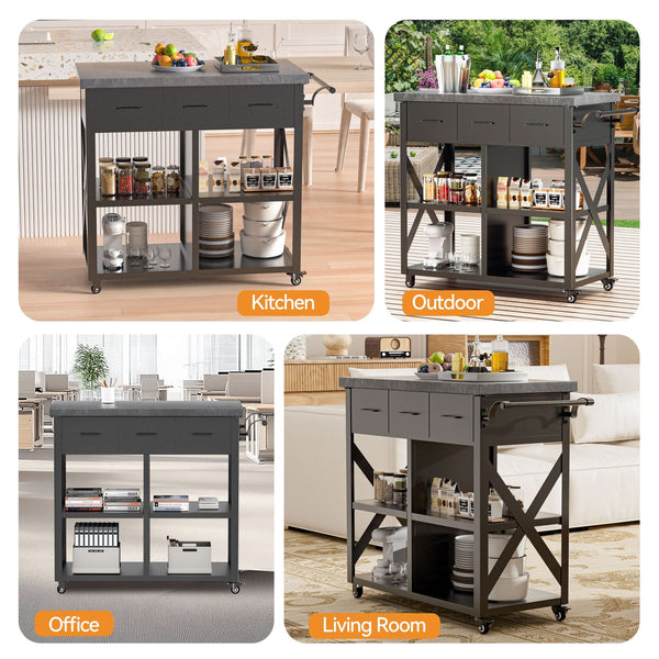 Grill Cart with Marble-Textured Countertop